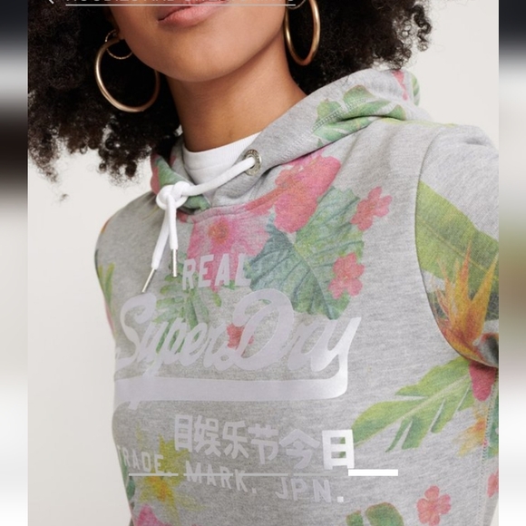 NWT Superdry And Co Vintage Logo Photo Tropical Floral Hoodie Sweatshirt - Picture 2 of 12
